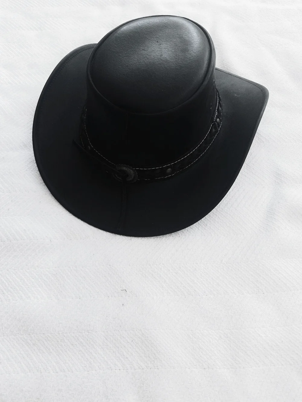 Classic Black Western-Style Leather Hat